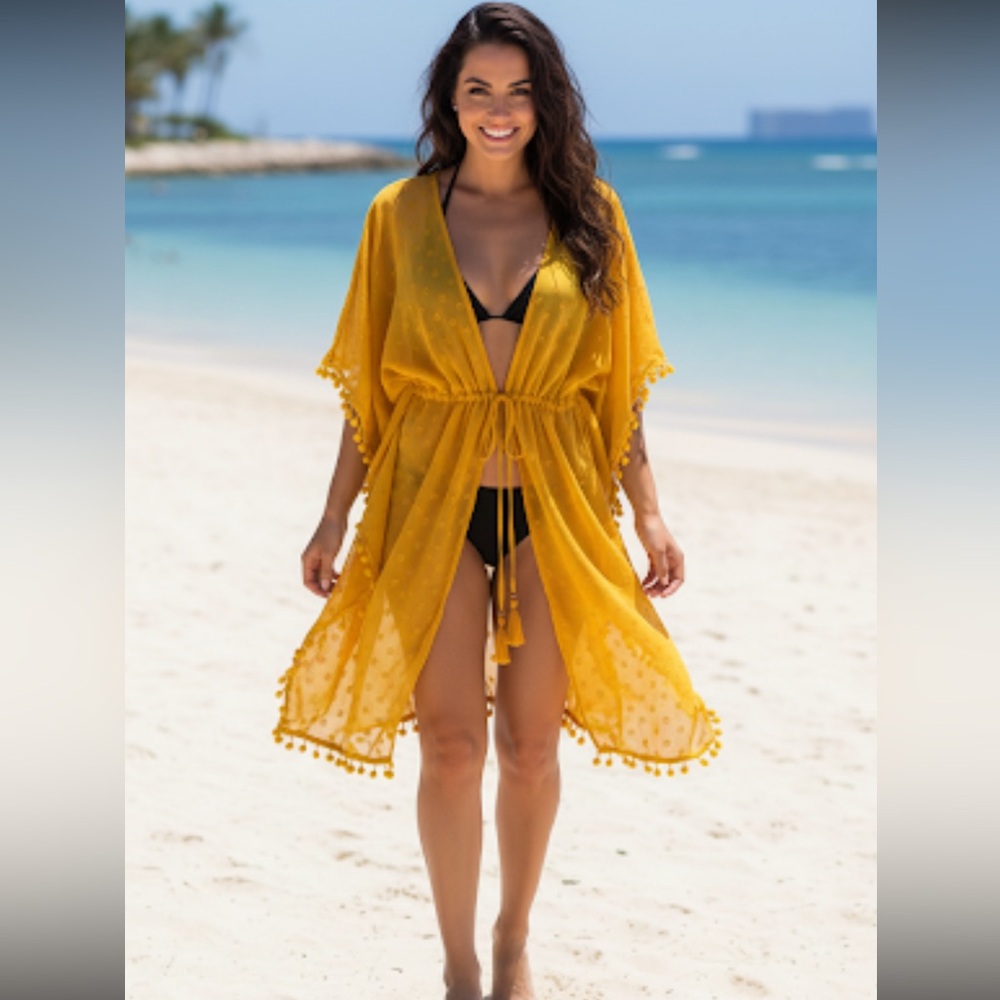 Sunny Yellow Pom-Pom Swim Coverup